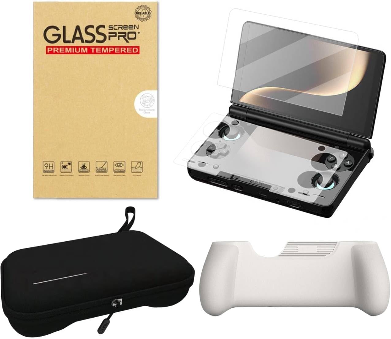 - 3 in 1 Accessories Kit for AYN THOR Handheld Game Console - Portable Travel Storage Carrying Case with Hand Grip Cover Protective Shell Case and Screen Protector (Grey)