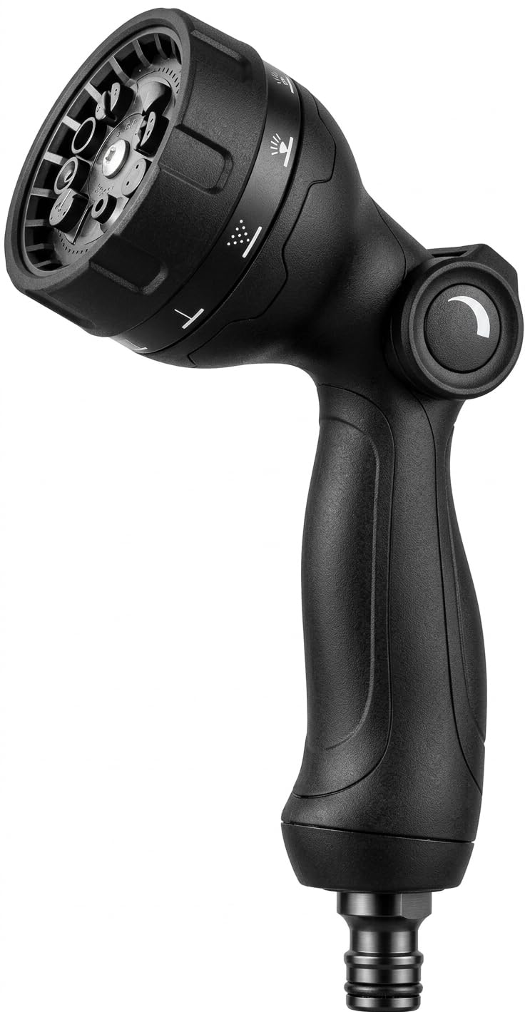 ULTTY Hose Pipe Spray Gun, 10 Pattern Garden Hose Nozzle with Thumb Flow Control, Heavy Duty High Pressure Watering Gun, Ergonomic Hand Sprayer for Plants, Lawn, Car Wash and Pet Bathing, Black