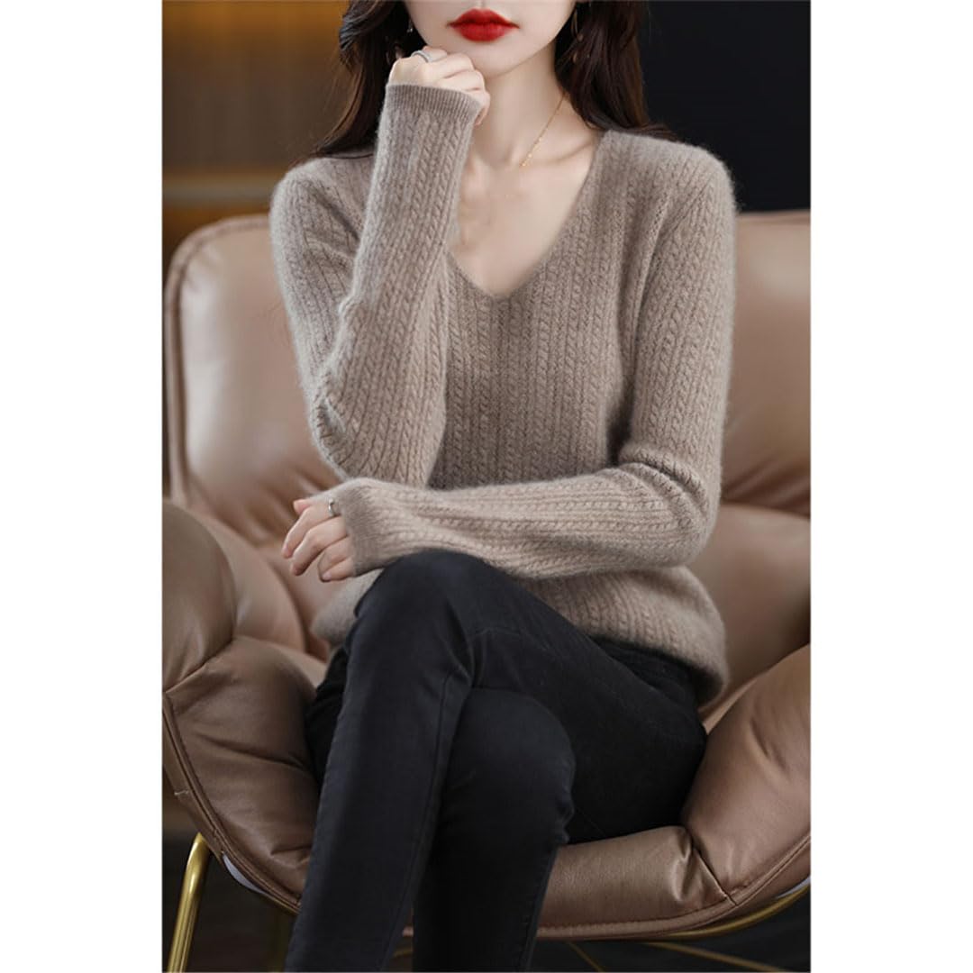 Vogrtcc Damski sweter z dekoltem w serek z długim rękawem dzianinowy sweter damski top