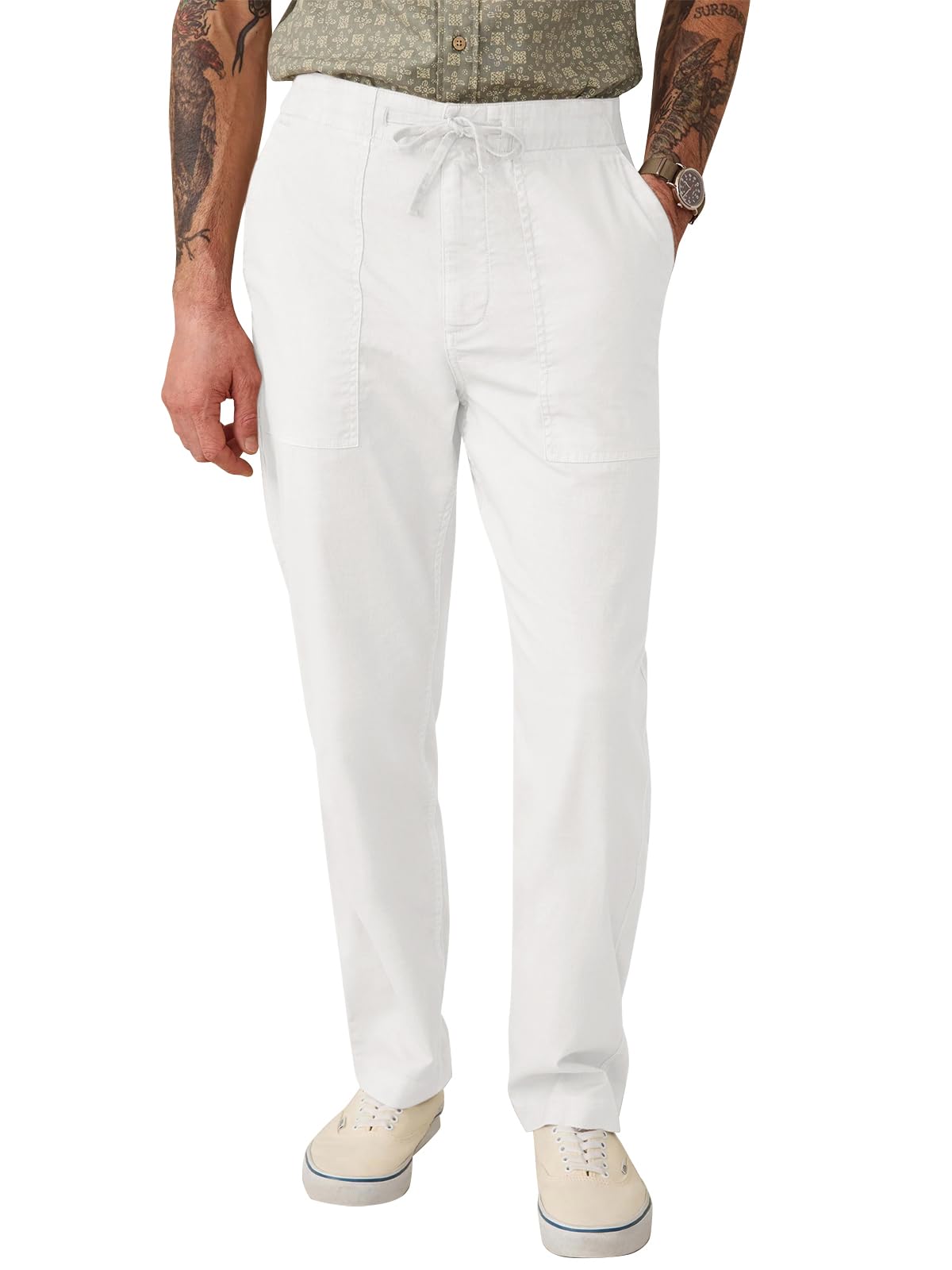 Runcati Mens Casual Pants Drawstring Elastic Waist Cotton Trousers Lightweight Loose Fit Chino Pants