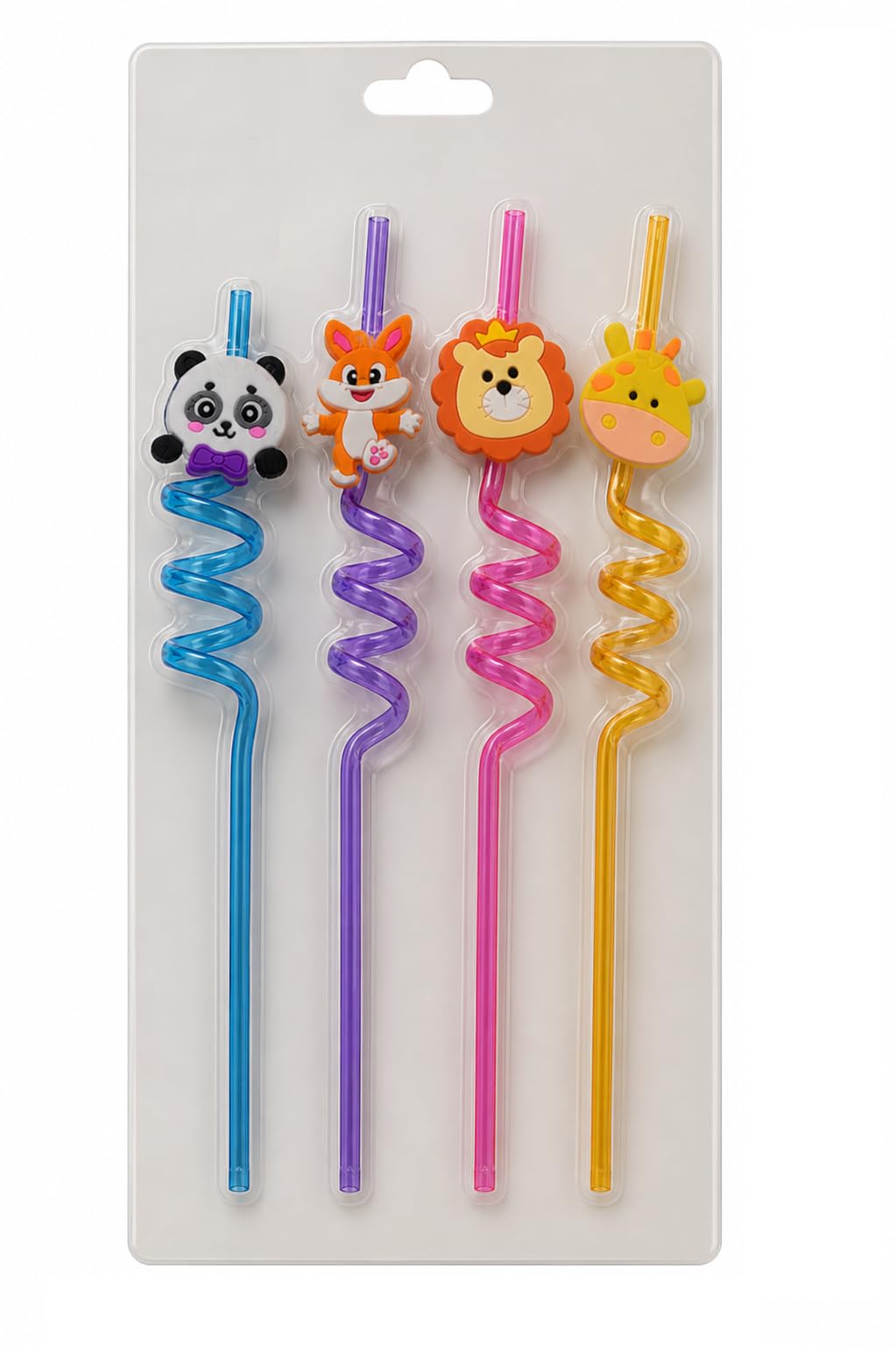 MARUTISELLER2021 Cute Animal Spiral Drinking Straws for Kids, Panda, Fox, Lion, Giraffe Figures, Colourful Reusable Twisty Straws, Pack of 4-image-15