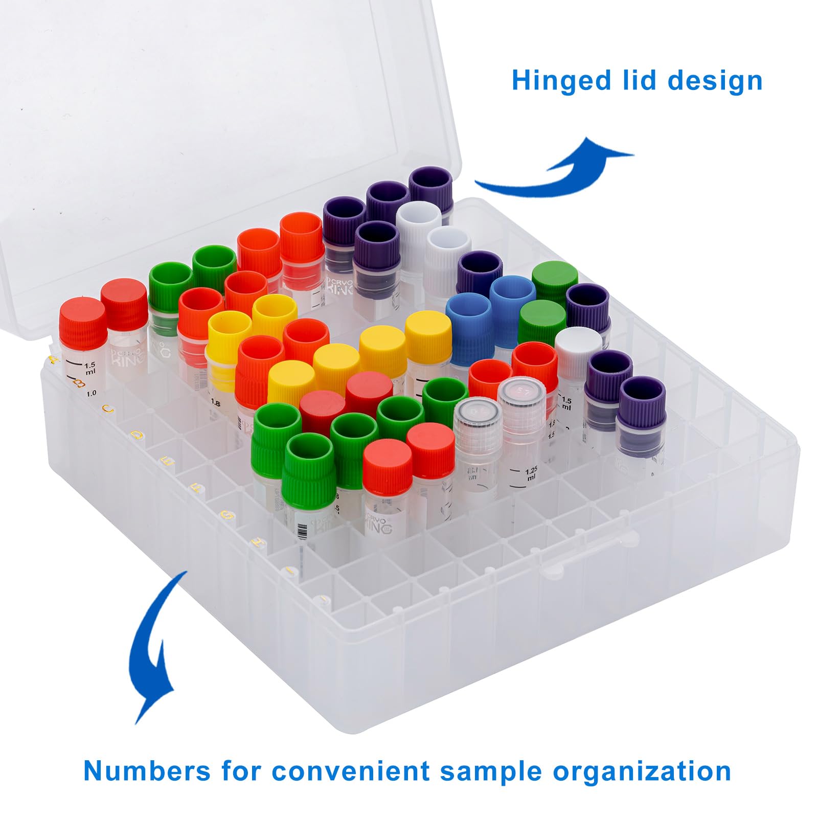 5 Stücke Kryobox, kryoröhrchen box, Polypropylen Mikrozentrifugenröhrchenbehälter, Kryogene Aufbewahrungsboxen, 100 Gitter, 2 Zoll, 141 * 154 * 55mm