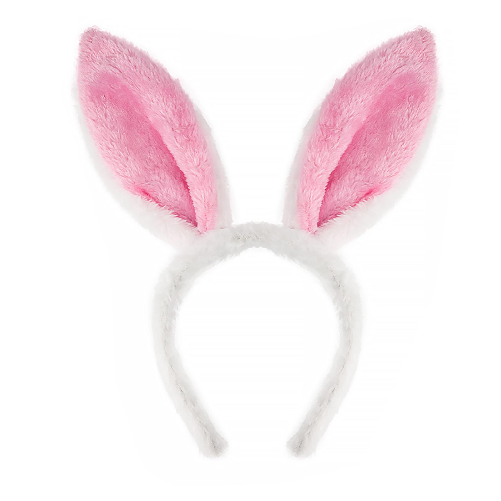 Diadema Forma de Oreja de Coneja, Diadema Orejas de Conejo Disfraz Accesorios, Banda para Cabeza Orejas de Conejitas Fluffy Rosa y Blanco, para Cosplay, Fiestas de Pascua