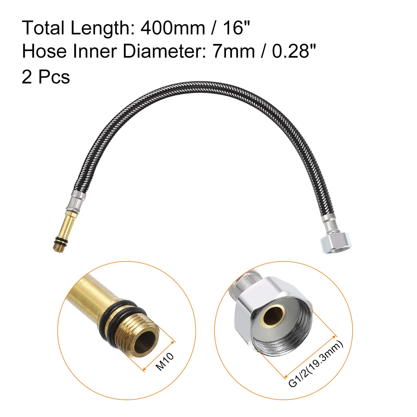 uxcell 16 Inch Long Faucet Supply Line Connector, 2pcs G1/2 Female