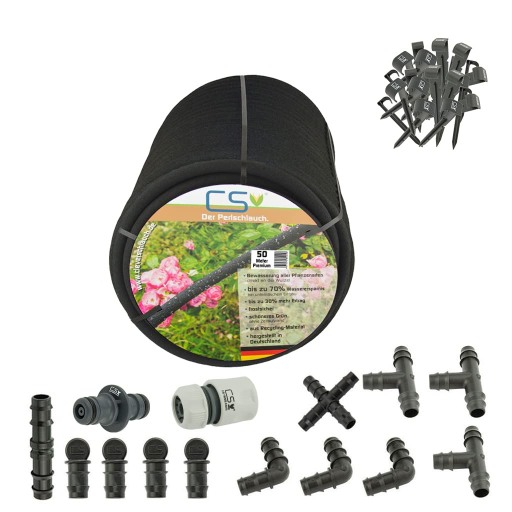 50m CS Perlschlauch Premium Set zur Gartenbewässerung von Beeten und Pflanzen mit hoher Wasserersparnis bis zu 70% bei unterirdischer Verlegung