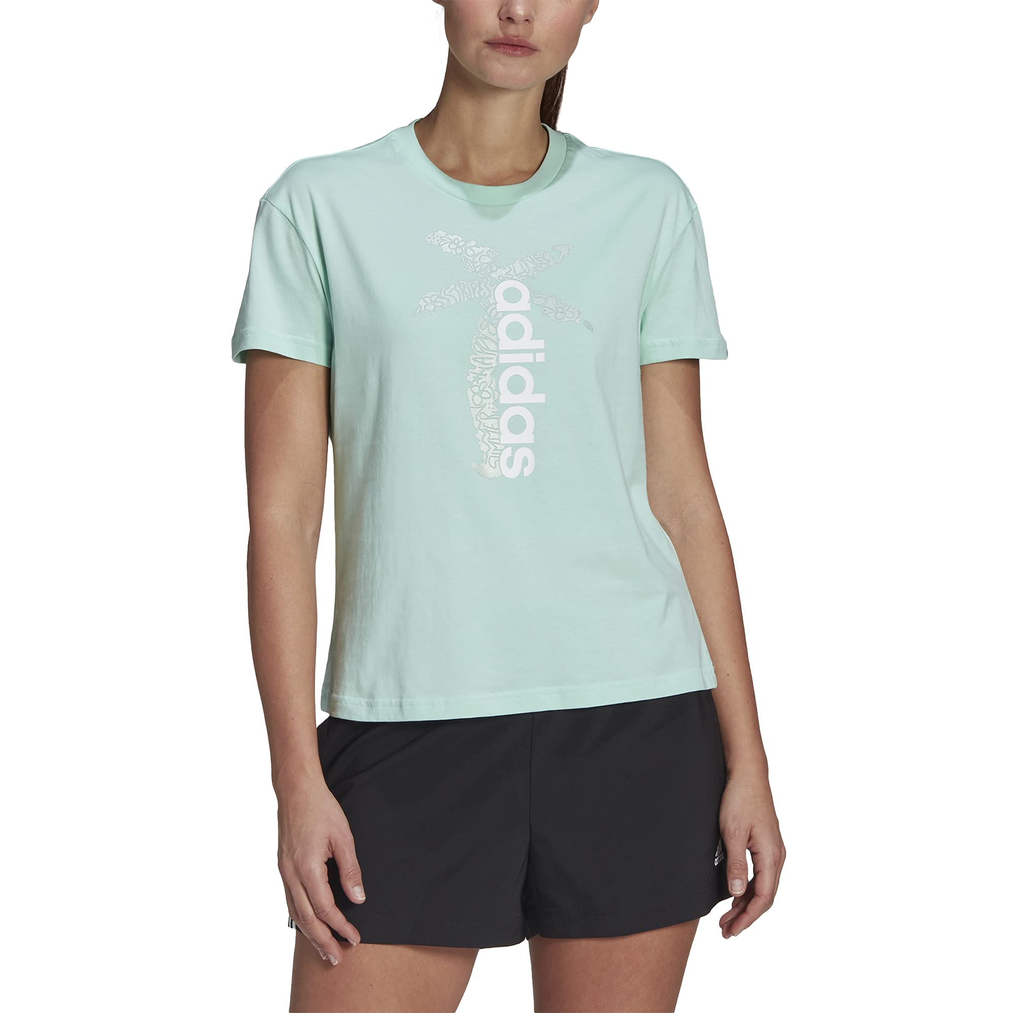 adidas womens PLMTR Graphic Tee Clear Mint Small