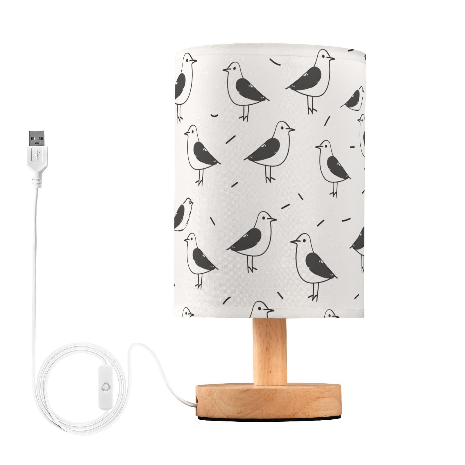 Mnsruu Bedside Table Lamp Artistic Line Cute Seagull Bird Bedside Lamps LED Light Desk Lamp Fabric Shade Small Lamp for Bedroom Living Room (Bulb Included)