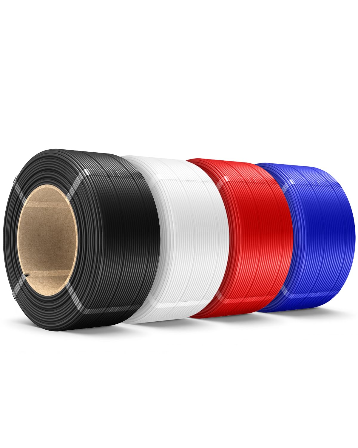 SUNLU 500g PLA Plus Filament Refill 1.75mm, 3D Printer Filament PLA Refil 4 Rolls, No-Spool PLA+ Filament for Reusable Spools Compatible with Bambu Lab, Black/White/Red/Klein Blue 2KG Total