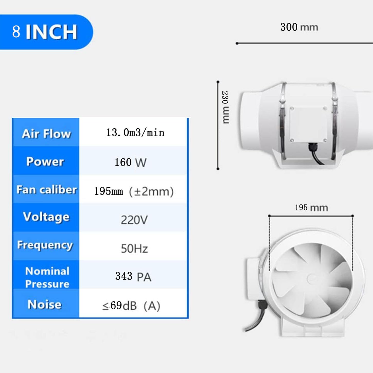 Extractor De Aire De Baño,Ventilador Extractor De Dos Velocidades,IPX2 Impermeable,Para Booster, Tiendas De Crecimiento, Ventilación Y Extractor De Aire Caliente,Instalación Fácil,8 Inches