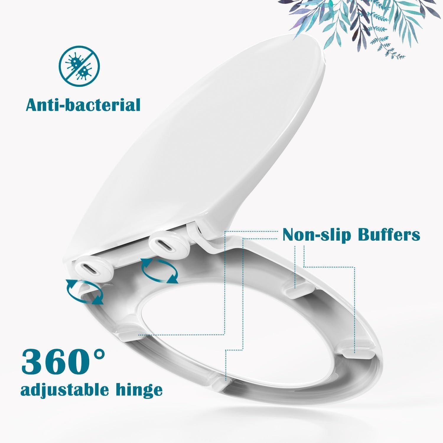 STOREMIC Tapa de WC, Asiento de Inodoro en Forma de O con Liberación Rápida, Fijación Superior e Inferior Sencilla, Cierra Suave y Fácil de Instalación y Limpieza con Bisagras Ajustables de 360°