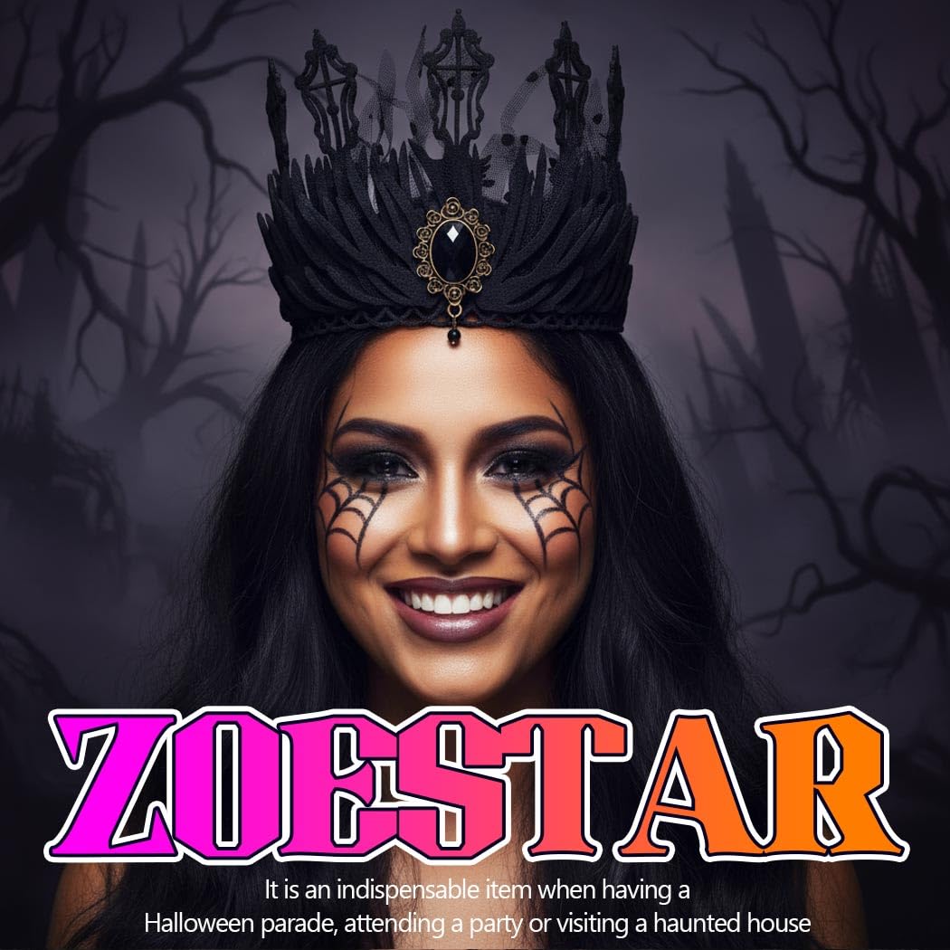 Zoestar Black Gothic Headband Baroque Vintage Crown Headbands Crystal Headpiece Halloween Hair Accessories for Women - Image 4