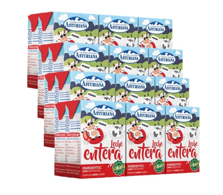 Central Lechera Asturiana - Leche UHT entera 200ml, Pack de 24 briks, 4800 ml