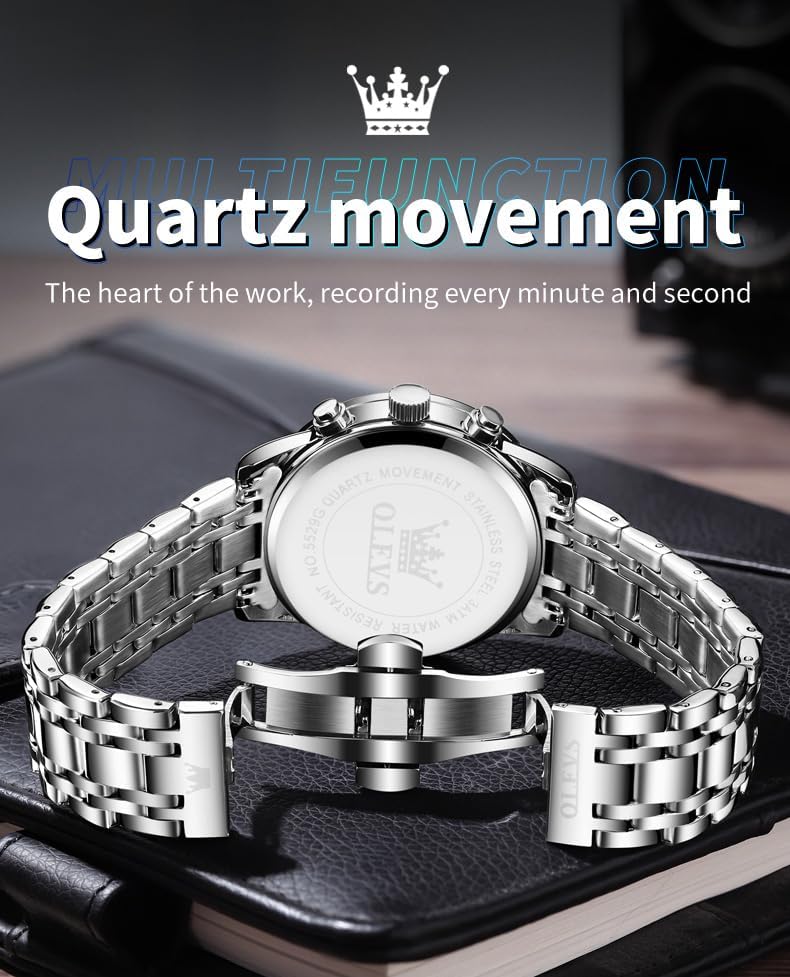 OLEVS Mens Watches Luxury Big Face Waterproof Stainless Steel Analog Quartz Multifunctional Luminous Date Two Tone Fashion Dress Wrist Watches for Man - Image 9
