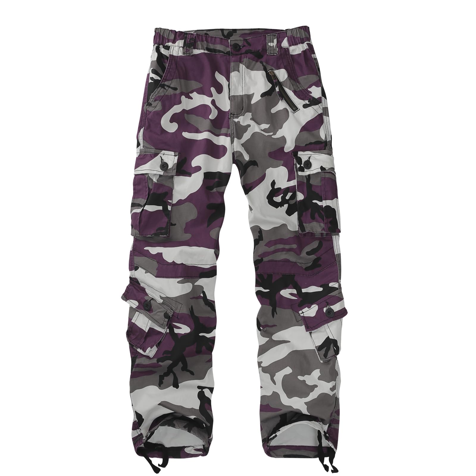 Sobrisah Camo Purple Cargo Pants Women Mid-Rise Tactical Pants 8 Pockets Baggy Hiking Casual Trousers Workwear Size 24