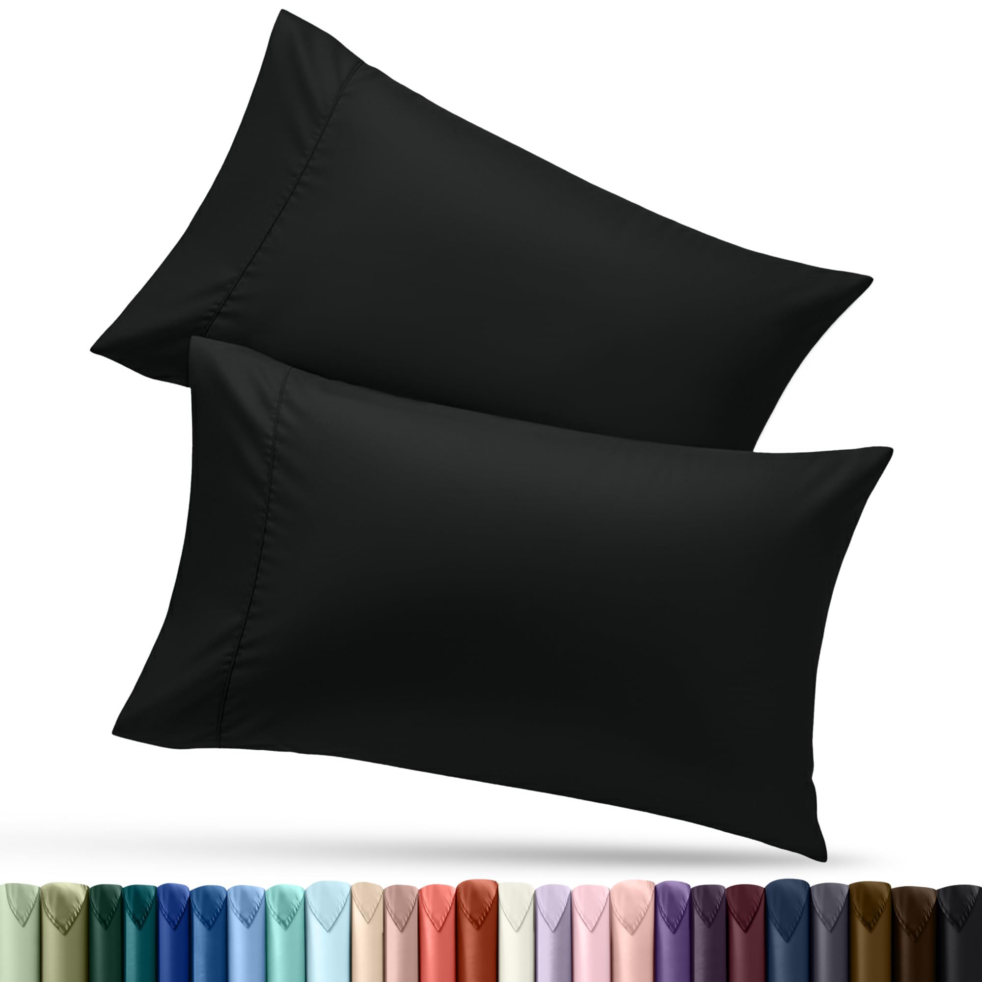 King Pillow Cases - 2 Pack - Envelope Closure - Soft Brushed Microfiber Fabric - Shrinkage and Fade Resistant Pillow Covers King Size 20 X 40 Inches (King, Black)