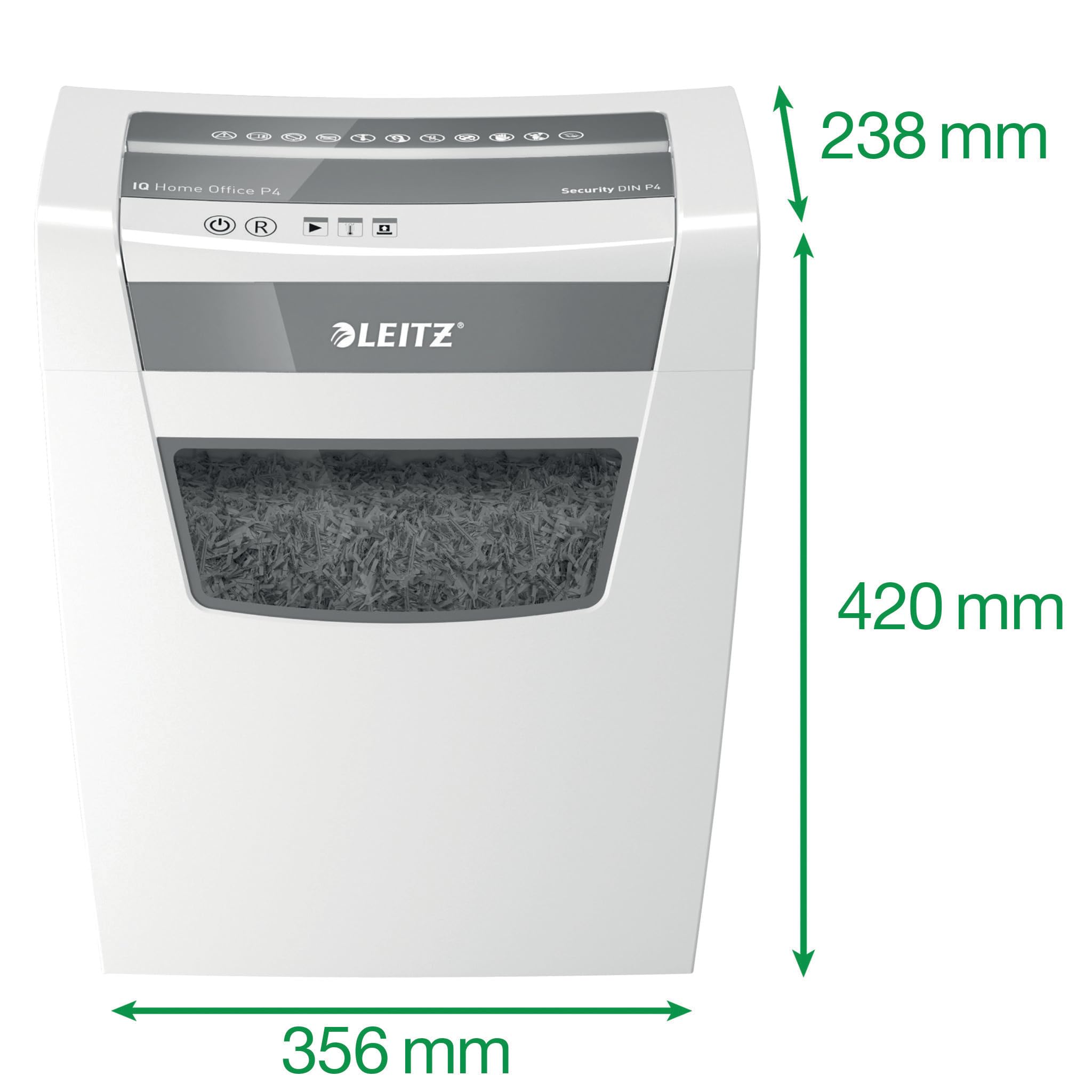 Leitz IQ, Distruggidocumenti Home Office P4, 12-10 Fogli A4 (70-80 gr/mq), Taglio a frammento, Sicurezza P4, Capacità 23 litri, Tecnologia Anti-Inceppamento e Touch-Control - 80090000
