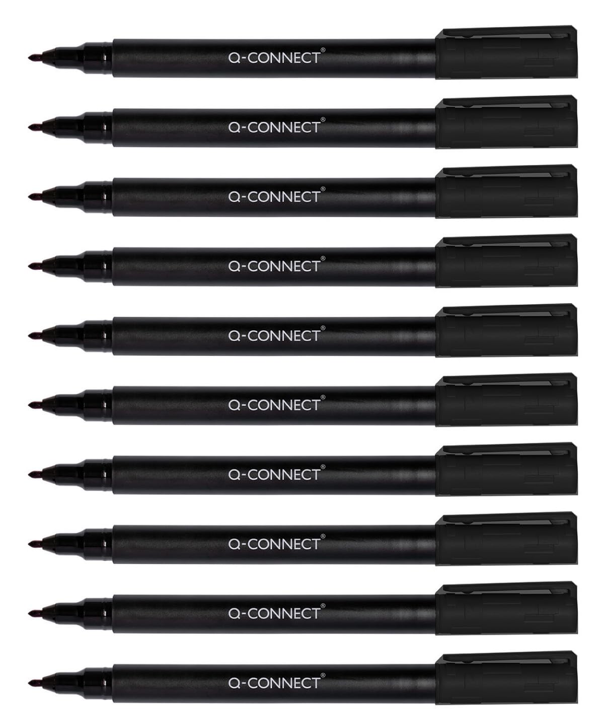 Q-Connect Rotuladores para CD DVD BD, grosor: 0,6 mm, negro, 10 unidades, resistentes al agua, para escribir sobre vidrio, plástico, metal, porcelana, láminas, a base de alcohol, no tóxico