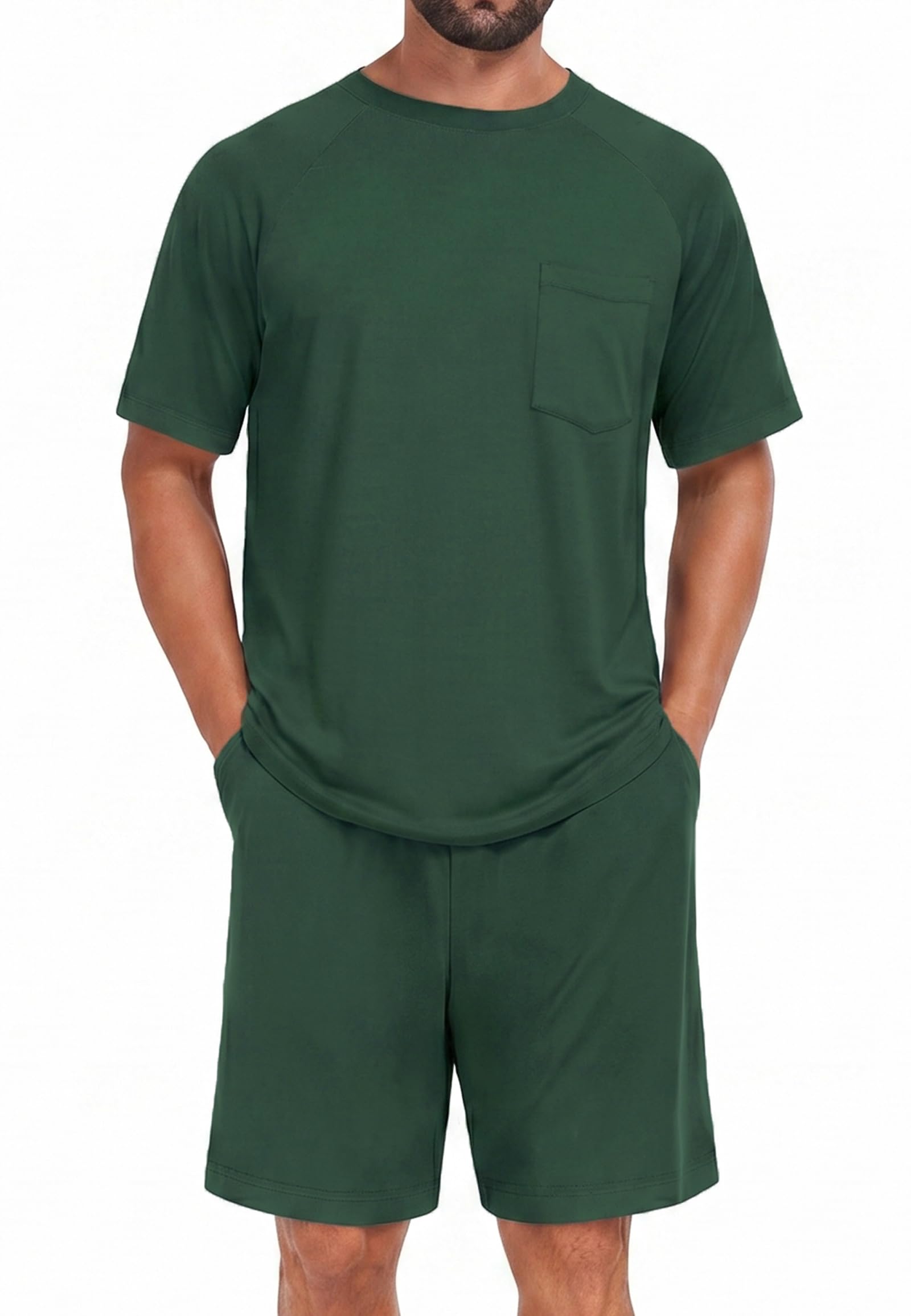 Mens Pajamas Set Shirt and Shorts Lightweight Summer Sleepwear
