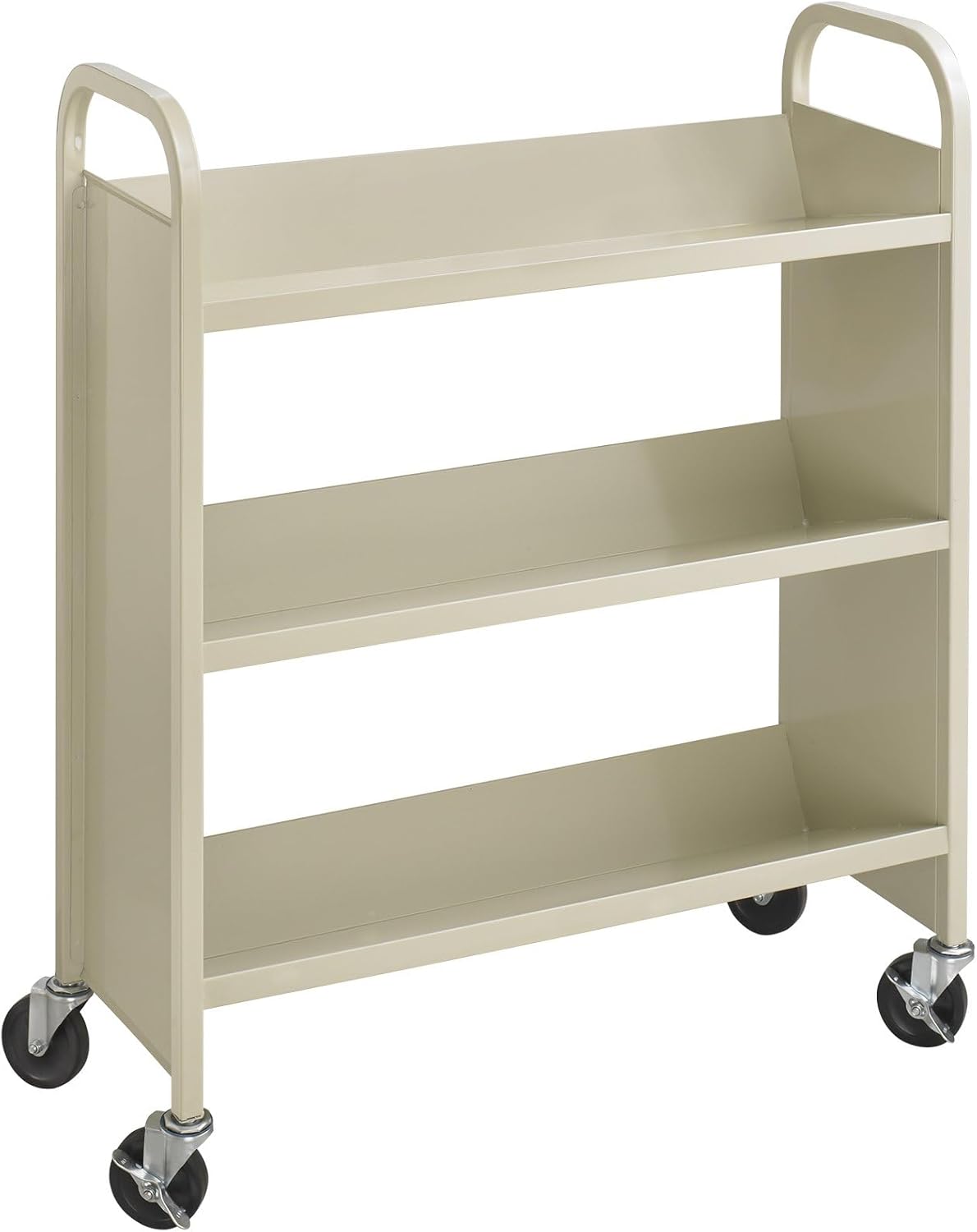Scranton & Co 3-Shelf Single-Sided Book Cart, 100% Welded Steel, Tropic Sand Finish, 43.5" H x 36" W x 14.5" D, Mobile with Casters, Durable Storage and Transport Solution for Libraries or Offices