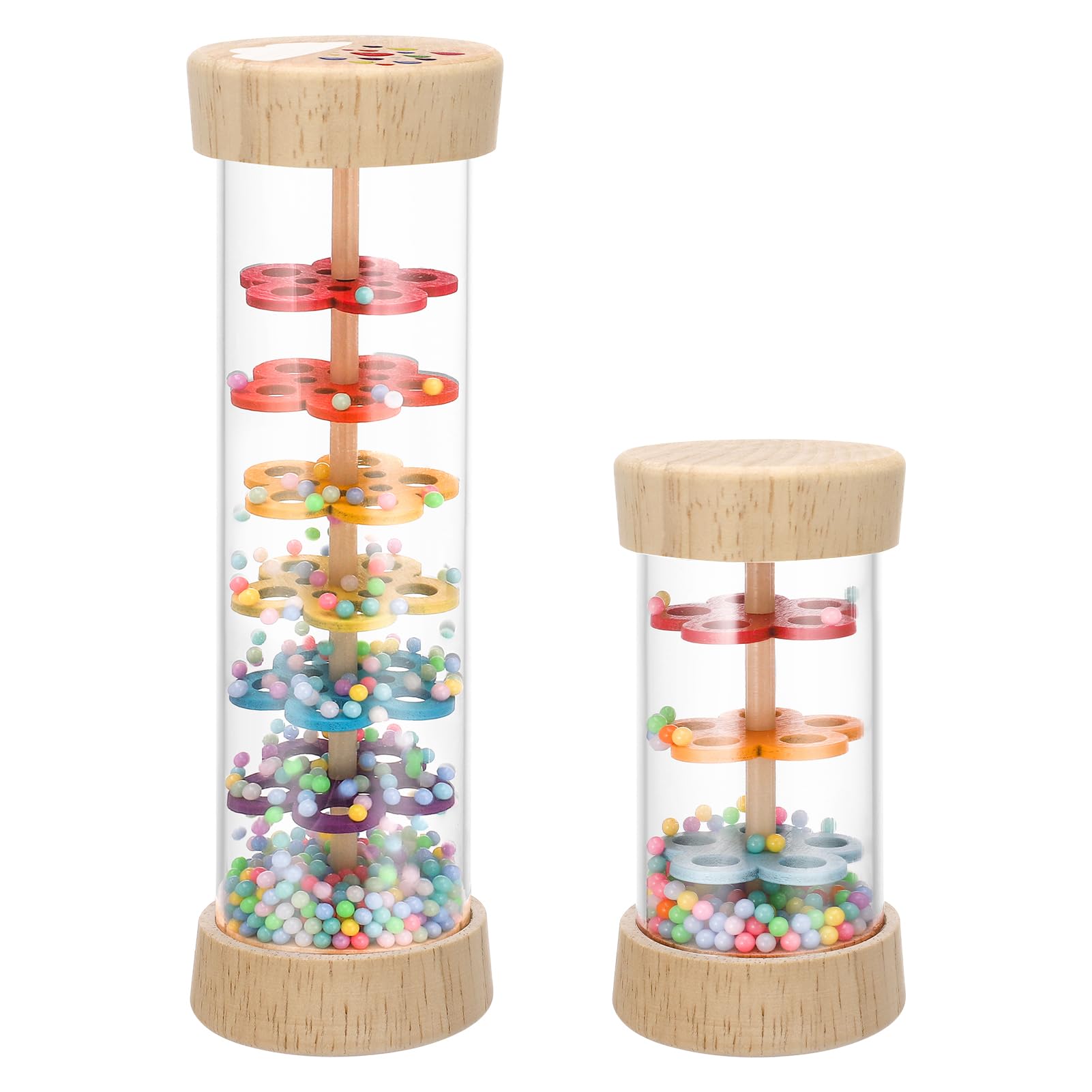 2 Pack Wooden Rainmaker Baby Rattle Toy, Sensory Baby Toys for 6-12 Months Rain Stick Toy with Soothing Rain Sounds, Hand Grip Developmental Toy Musical Instruments Toys for 1 Year Old Boys and Girls