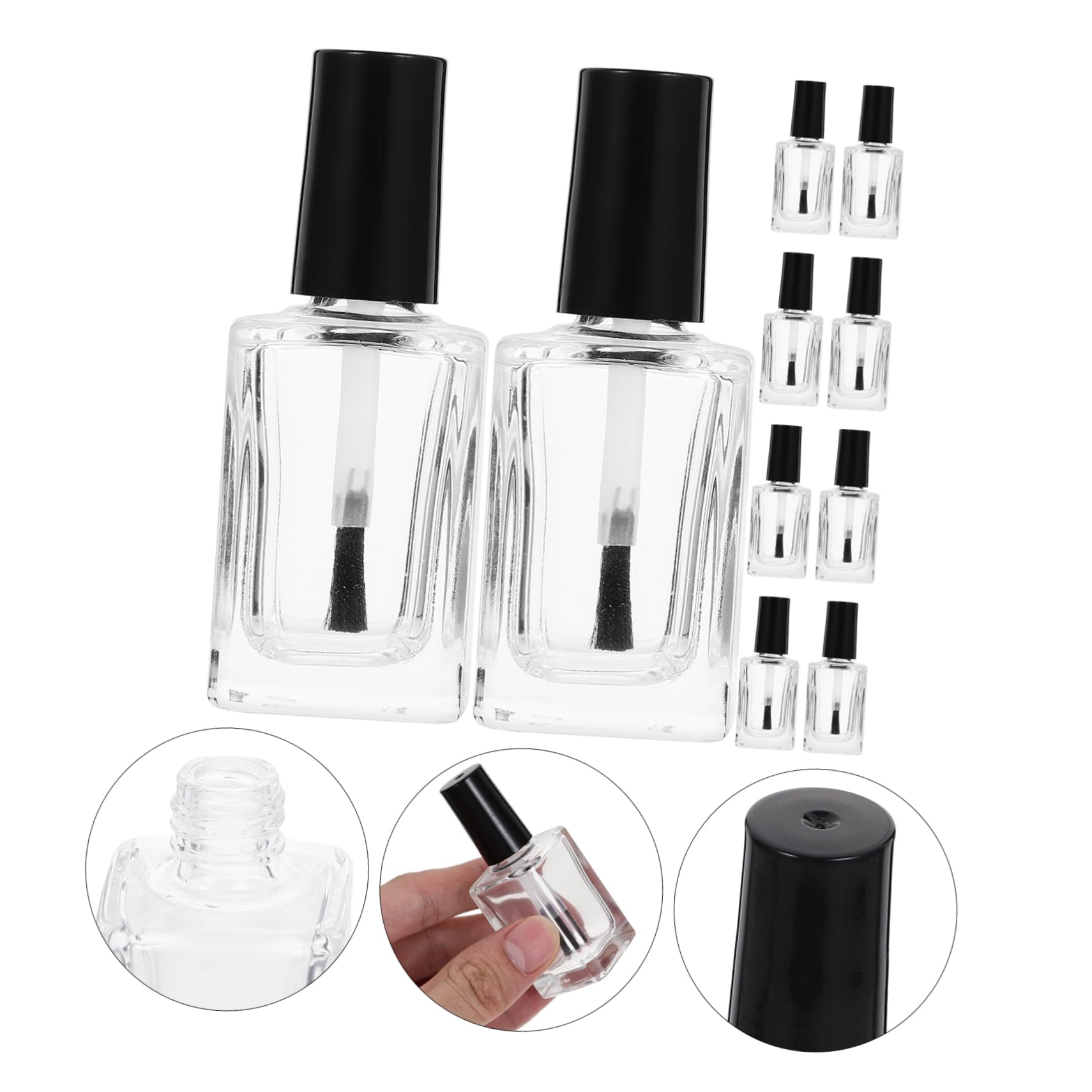 Flaconi per Unghie in Vetro Nero con Pennello, 15 Pezzi | Forma Circolare con Lati Piatti, Tappo Nero, per Cosmetici e Smalto, Stile Semplice e Aspetto Ricercato
