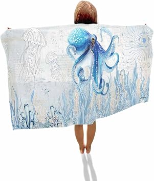 Beach Towels Oversized 31x62 Inches, Blue Octopus Coastal Microfiber Fast Drying Beach Towel, Coral Summer Beach Nautical Ocean Blue Soft Absorbent Pool Towels for Beach, Hotel, Swimming, Bath
