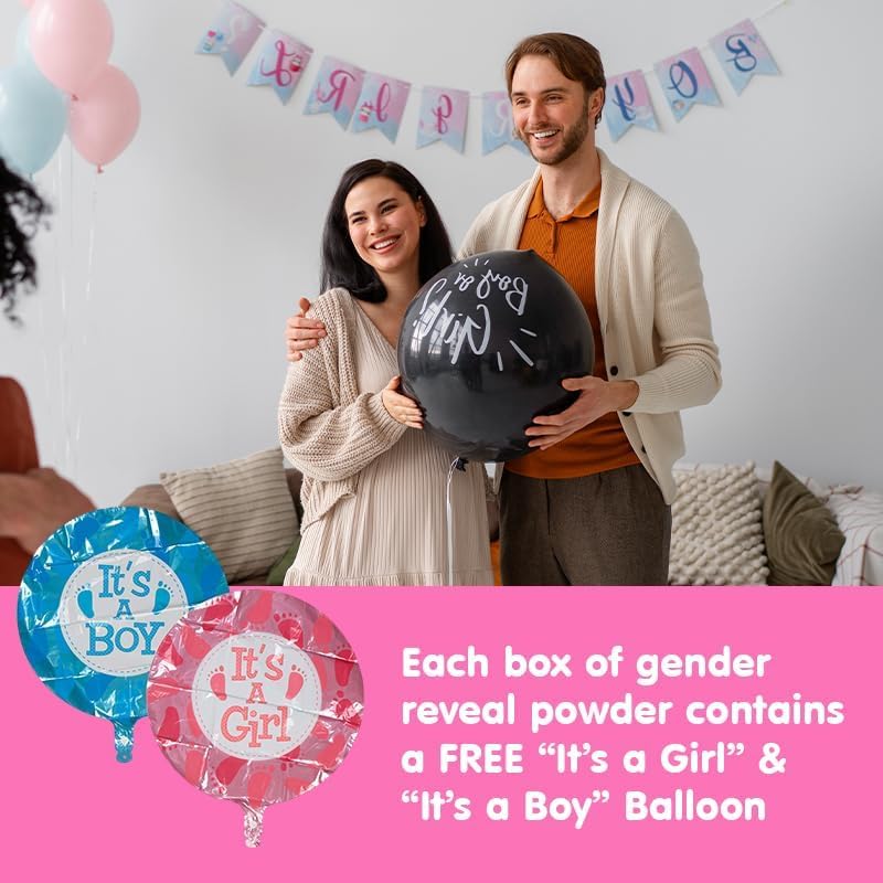 Clover Products Premium Gender Reveal Powder Cannon - 4-pak zawiera 2 niebieskie i 2 różowe | 30-centymetrowe zatrzaski ujawniające płeć | Zasilane sprężonym powietrzem | Każde pudełko zawiera DARMOWY