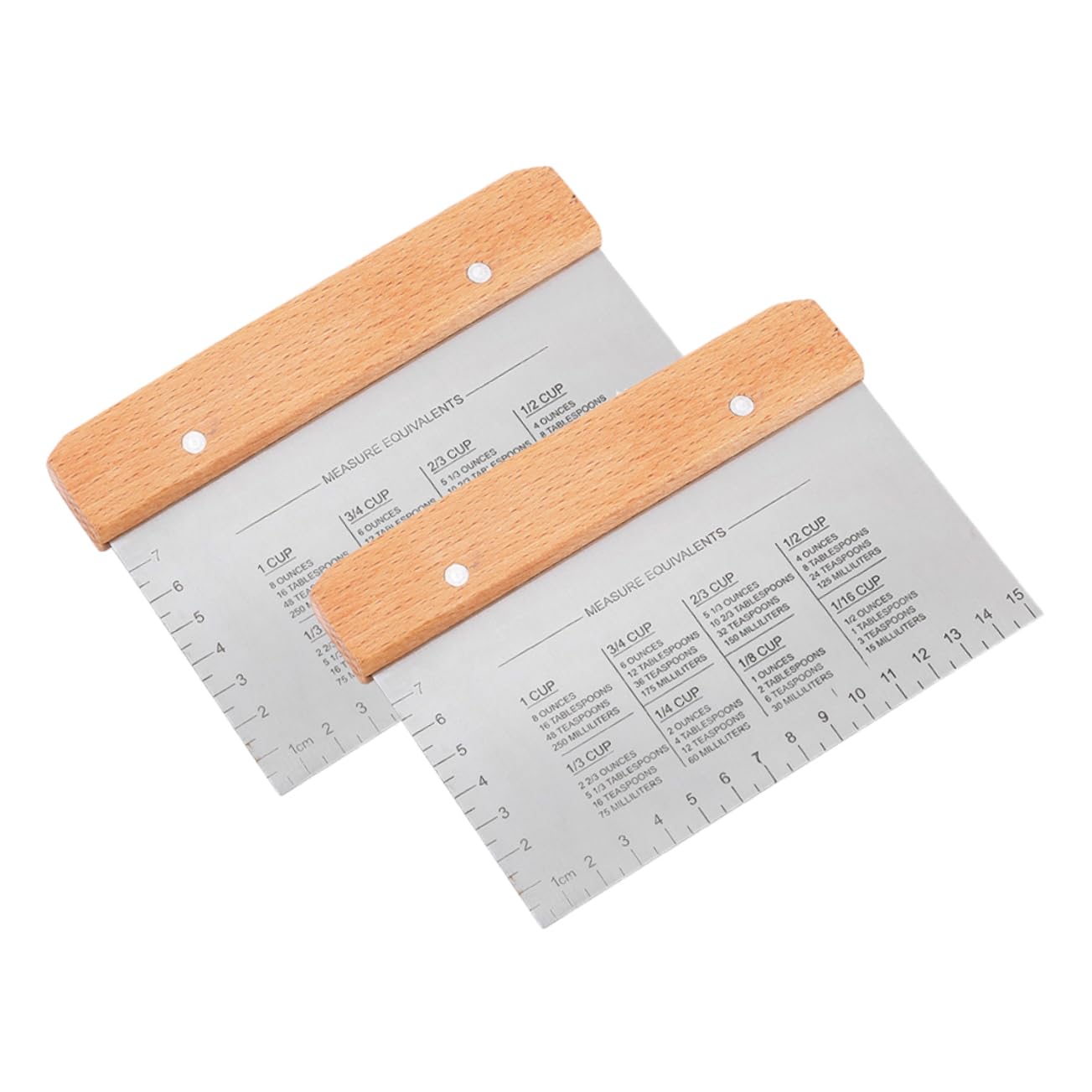 Luxshiny 2Pcs Stainless Steel Dough Scraper with Wood Handle Multi Purpose Pastry Cutter for Baking Pizza and Cake Measuring Scale for Accurate Portions