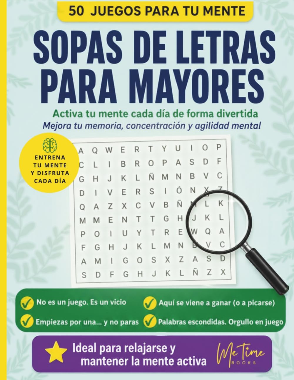 Sopa de Letras para Mayores: 50 juegos de letras con letra grande para la estimulación cognitiva de mayores, regalo original para hombre y mujer