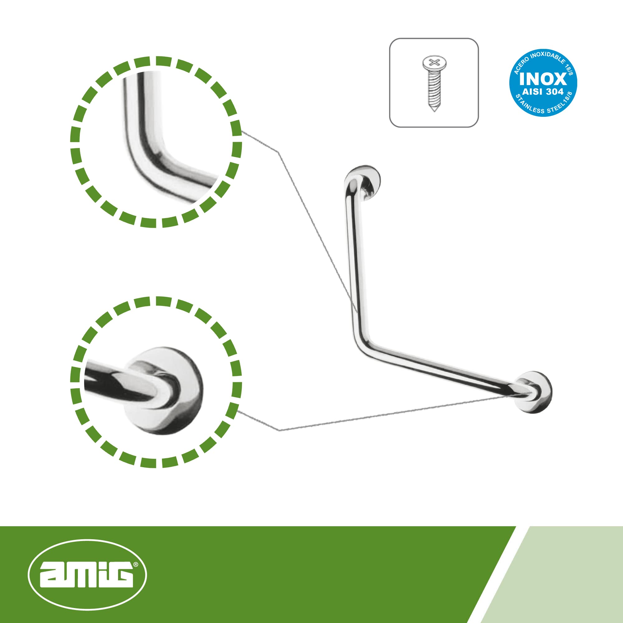 Amig - L-Shaped Handle with Rosette Mod.6 18/8 Stainless Steel, Multicoloured, diameter 25 x 450 mm - Image 2