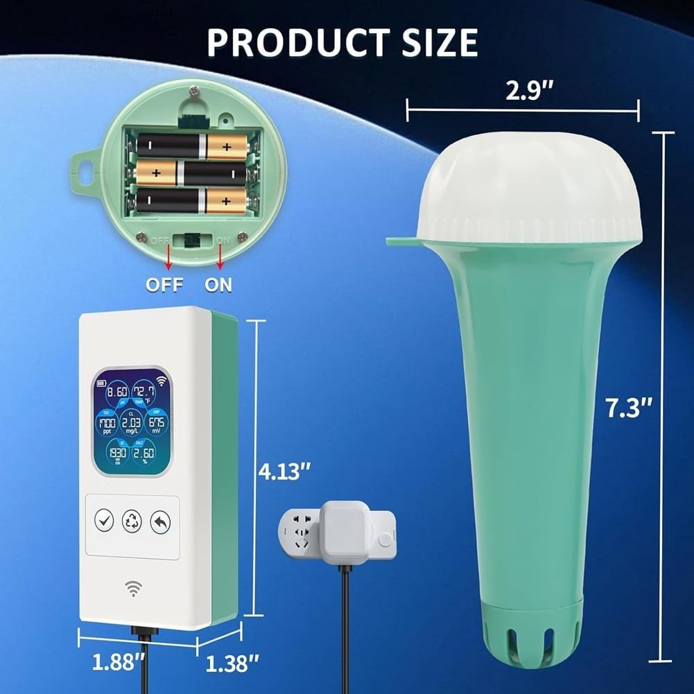 Tester soli basenowej, termometr basenowy, połączenie WIFI, cyfrowy tester jakości wody, do soli basenowej, 7 w 1 zasolenie, pH, temperatura, EC i miernik TDS, basen akwariowy