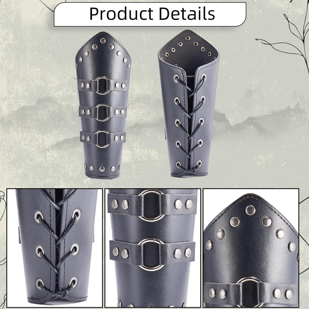 GORGECRAFT 2 PCS Noir Viking Protège-Poignets Cuir Gauntlet Bracelet Médiéval Brassards Réglable Faux Bras Garde Poignet Bande Ceinture Boucle Brassard Manchette Garde Costume pour Hommes Femmes