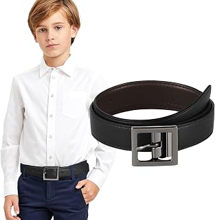 Reversible Kids Belts for Boys - Brown and Black Leather Belt for School Uniform Casual Jeans