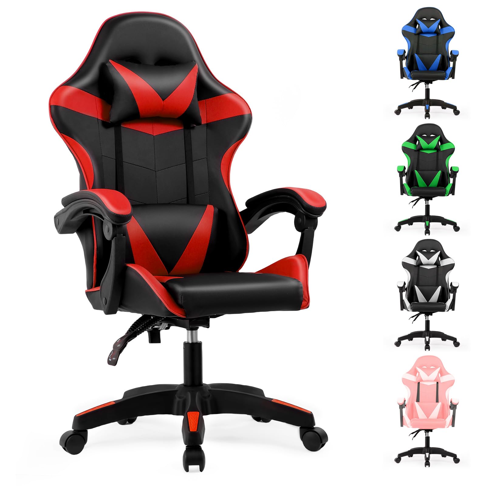 Lishetimig Gaming Chair, Adjustable Computer Chair, Headrest and Lumbar Support, Ergonomic PC Chair, 360°-Swivel Seat for Office, Home or E-sports Playroom(Red)
