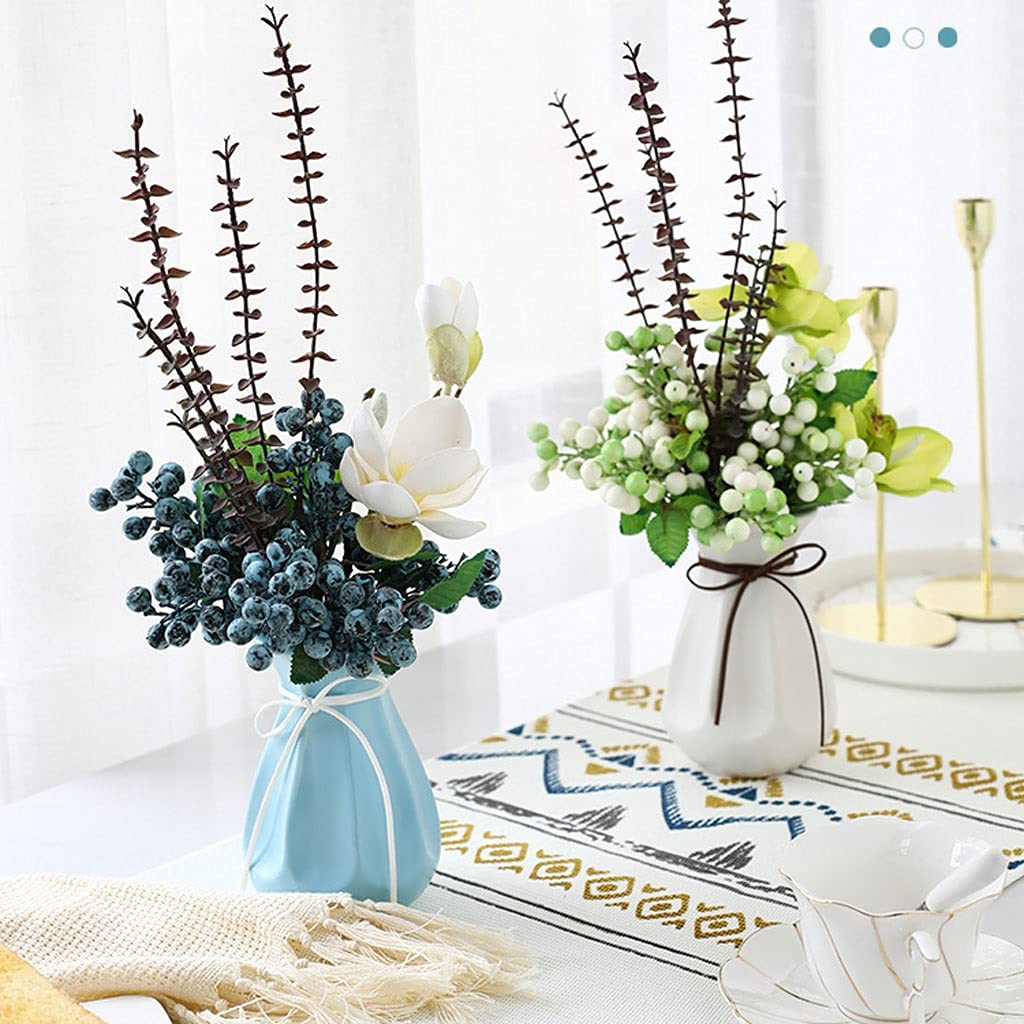 Fiori Artificiali per Interni, Bouquet simulato, Agrifoglio, frutto di Acacia, Ornamenti a Forma di Fagiolo di Mirtillo, Decorazione per Soggiorno, Sala da Pranzo e