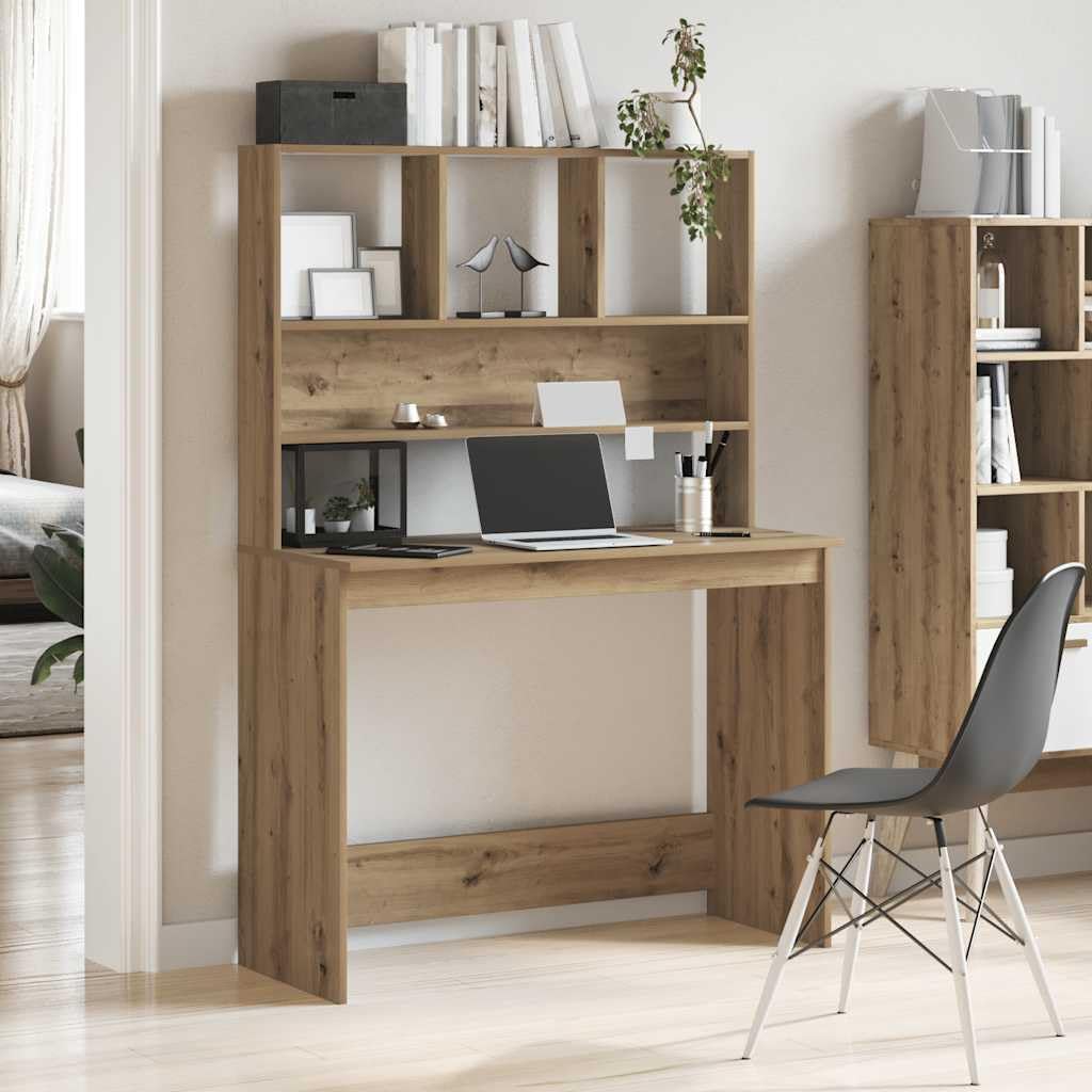 Scrivania con scaffale, rovere Artisan, 102 x 45 x 148 cm, materiale in legno, tavolo da ufficio compatto con spazio per casa, ufficio, cameretta dei bambini