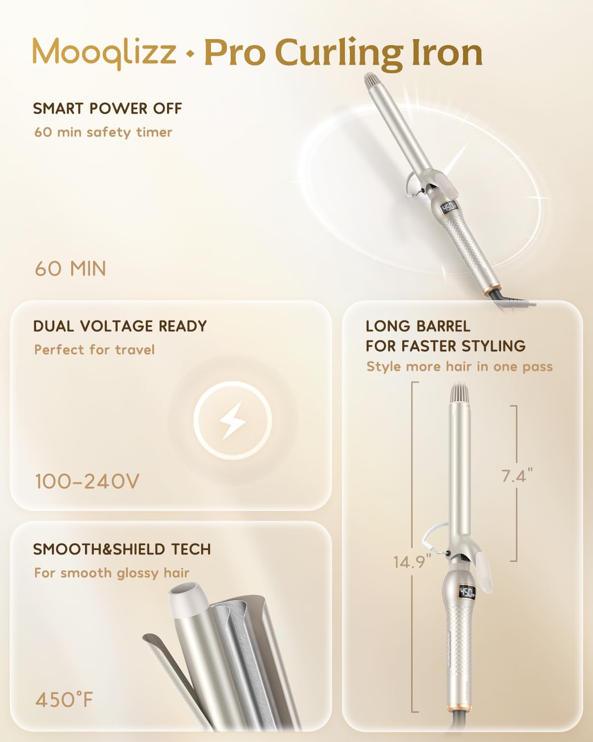Ceramic Curling Iron with Adjustable Heat and Dual Voltage