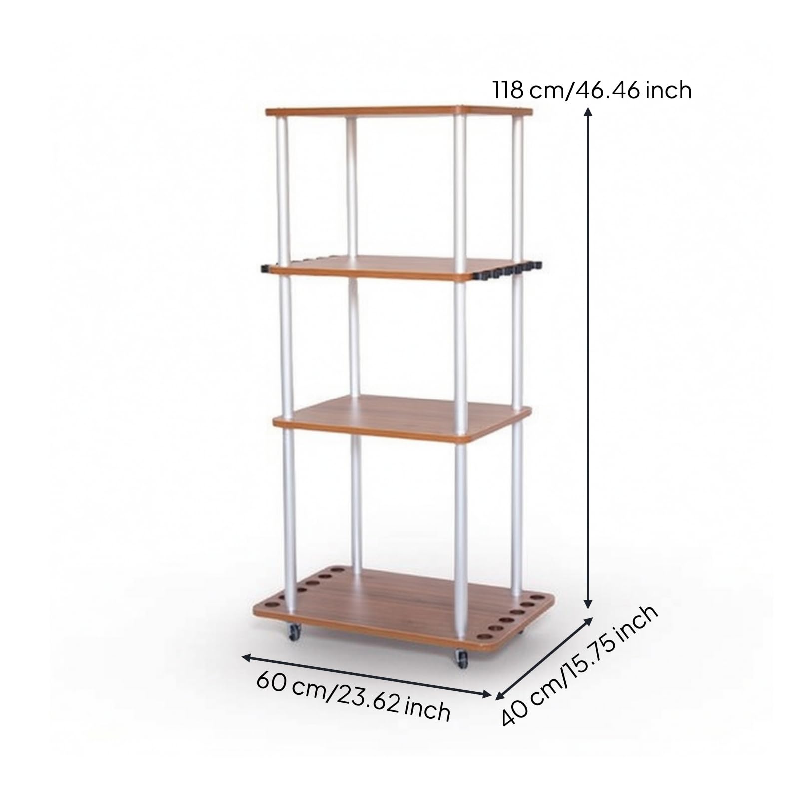 kowaku Porta Canne da Pesca Multifunzionale Porta Canne da Pesca con Ruote Girevole Rastrelliera per Casa, 60CM, 4 Strati