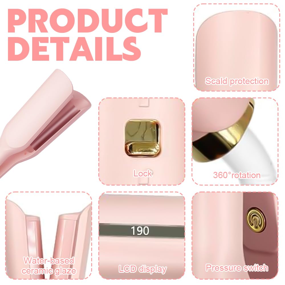 Welleneisen Für Haare, 32mm Lockenstab Große Locken, French Wave Lockenstab, 5 Einstellbare Temperaturen, V Förmiger Welleneisen Große Wellen, Mermaid Hair Waver, für Lange/Kurze Haare (Rosa)
