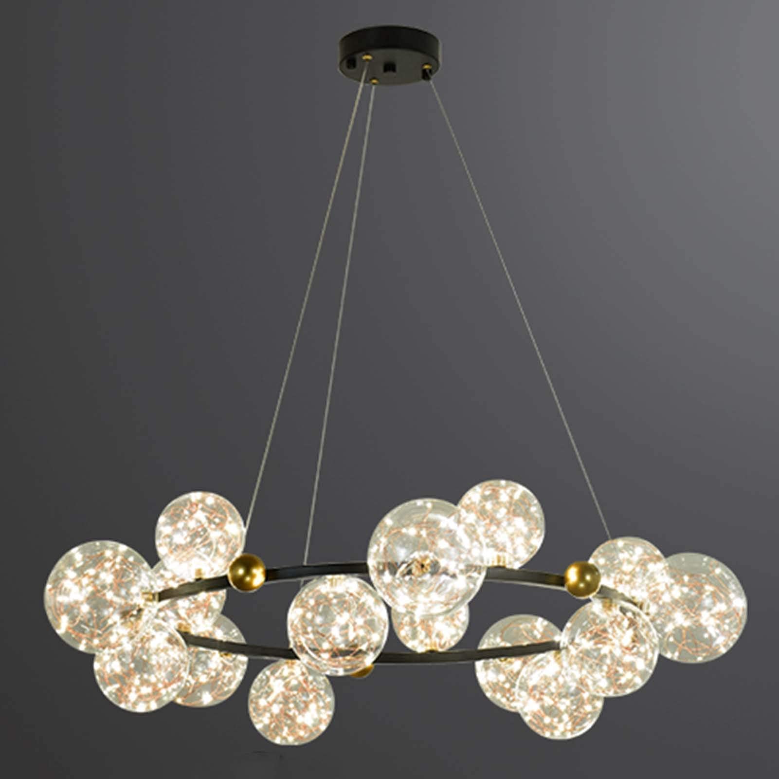 WLABCDLamp Led Glass Ball Bubble Chandelier Starburst Modern Ring Pendant Lighting Restaurant Ceiling Light Contemporary Starlight Light,Black.,15 Light