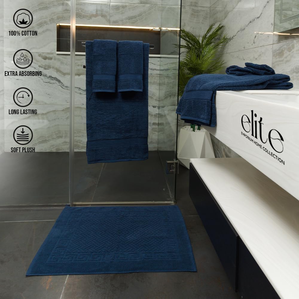 ELITE Emporium Home Collection 8-Piece Cotton Bath Towel Set - Ultra Soft, 550 GSM, Quick-Dry - Bath Sheet, Bath Towels, Hand Towels, Washcloths, Bath Mat - Luxury Bathroom Towel Set (Navy Blue)