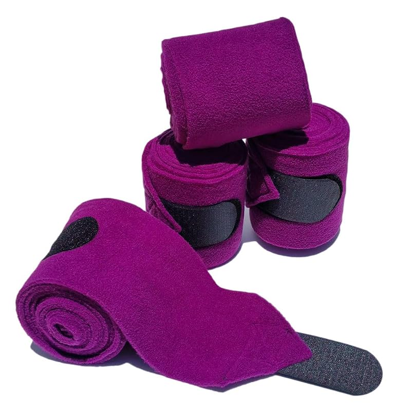 Bandagens para Pernas de Cavalo em Fleece Polar KURSHOW, Purple, Full (3,05 m), Pacote com 4