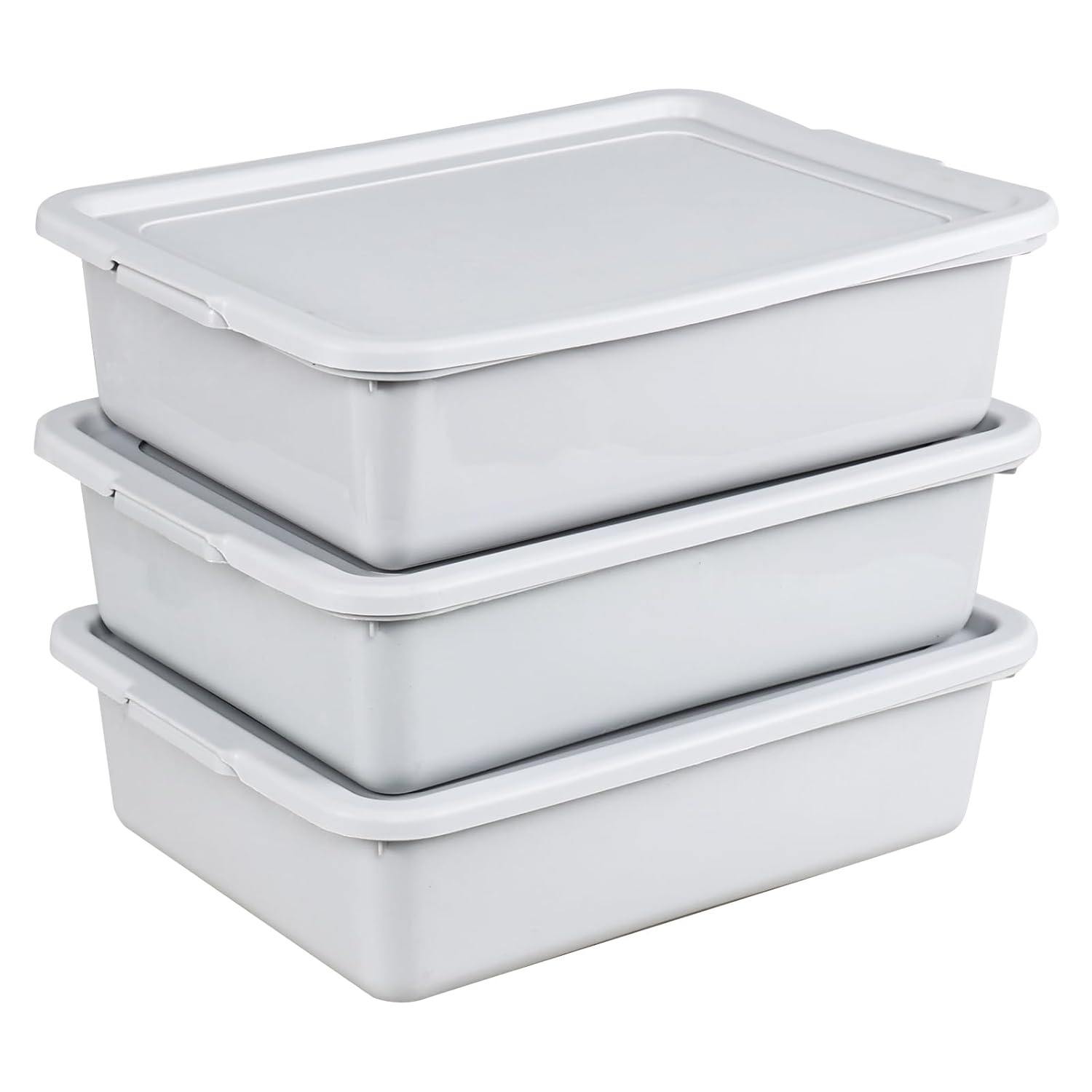 3 Pack Wash Bins with Lids, 13 Liter Plastic Restaurant Commercial Bus Tub, Light Gray