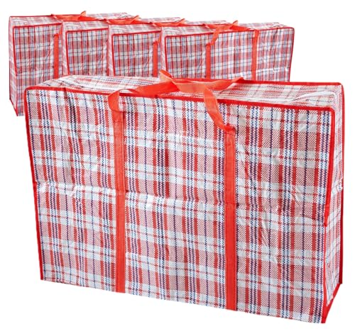 Laundry Bag Zips, XXL jumbo Heavy Duty Storage Bags Reusable Strong Nylon Large Boxes for House Moving Clothes & Wardrobe Storage backpack waterproof (4 Bags Red Colour)