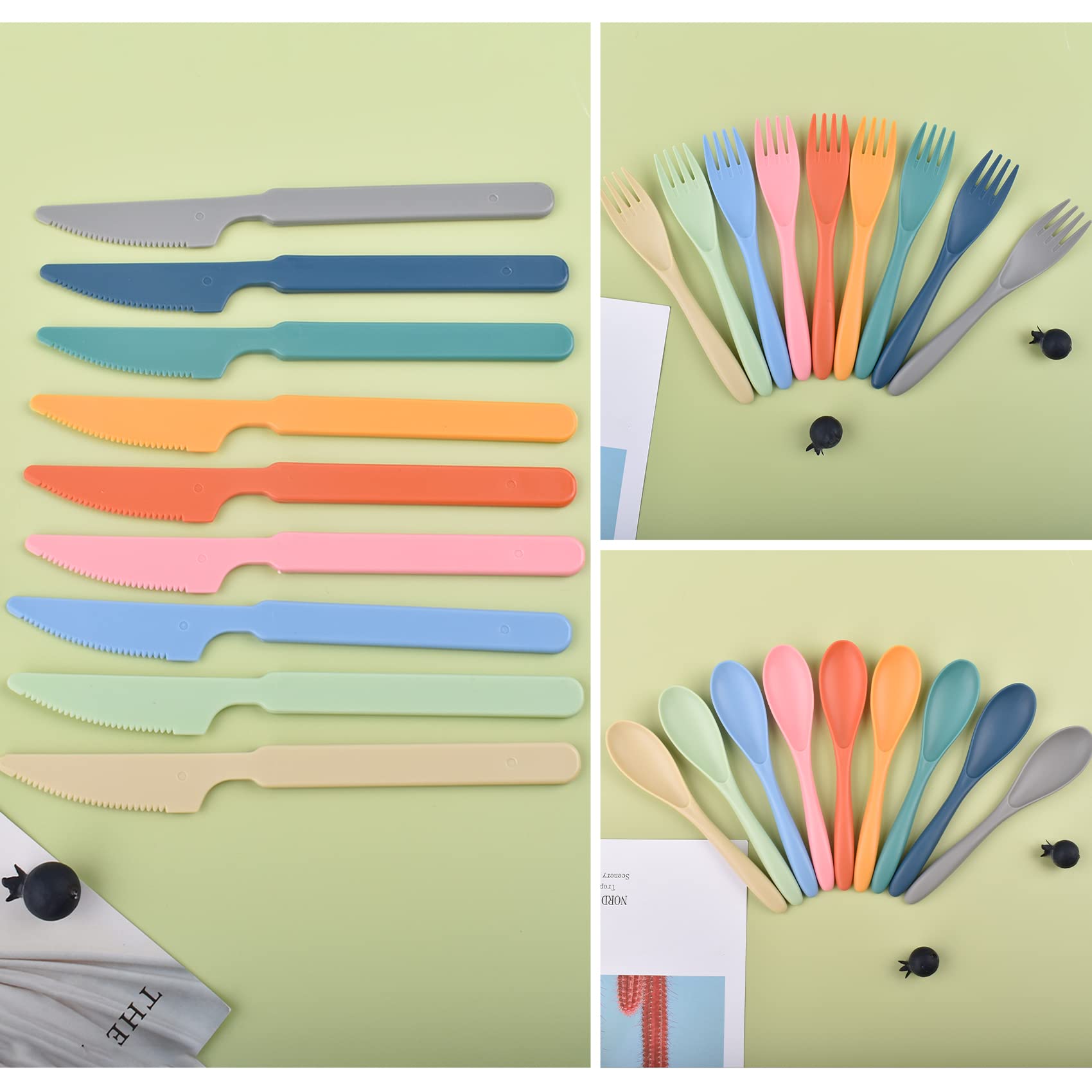 Set Posate In Plastica Riutilizzabili 9 Colori – Coltello, Forchetta, Cucchiaio, Lavabili In Lavastoviglie, Per Bambini E Adulti, Per Campeggio E Picnic