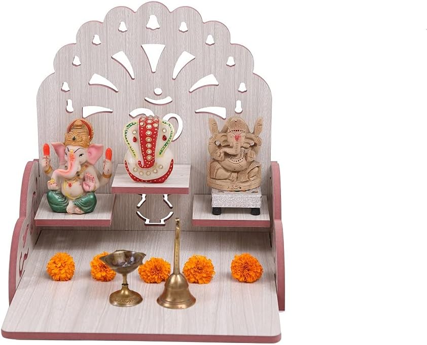 MIDU Wooden Readymade Wall Hanging Puja Temple for Home God Stand for Pooja Room Mandir Wood Devghar Stand for Office and Shop (A52)