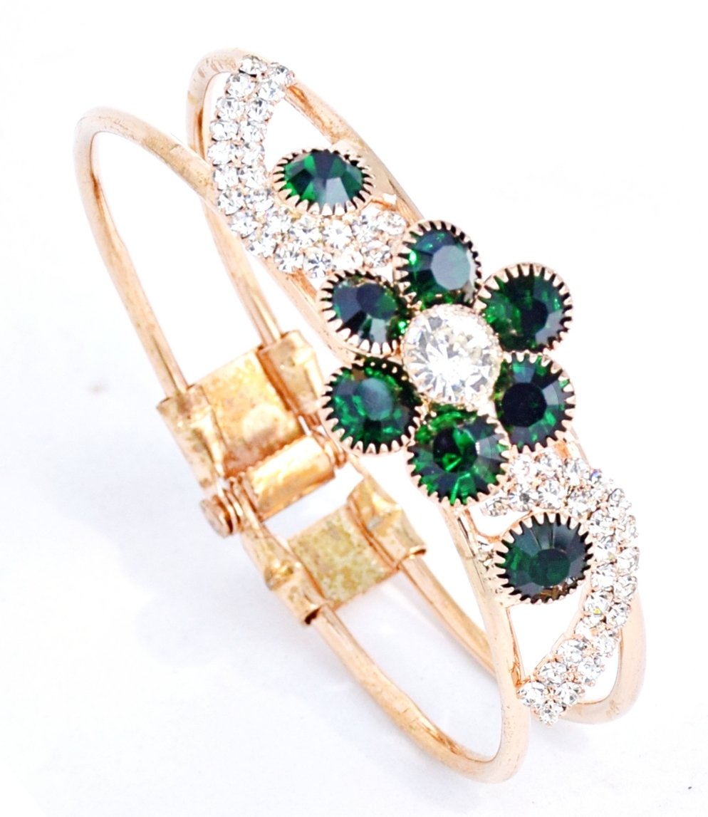 RUDRADIVINE Rose Golden and Green Clear Zircon Work Crystal 1 Side Open Bangle for Women (B07FNMBF3D) Amazon Price History, Amazon Price Tracker