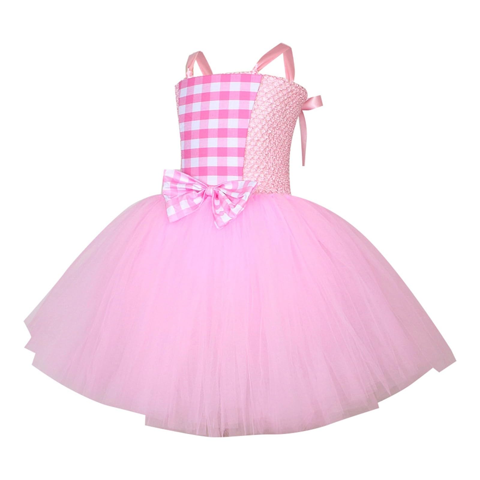 Prinzessin Kostüm Mädchen Partykleid Elegantes Rosa Karo Trägerkleid Mit Haarschmuck Für Mädchen Perfekt Für Den Festlichen Auftritt Und Die Märchenhafte Faschingsfeier Geeignet Kleine B
