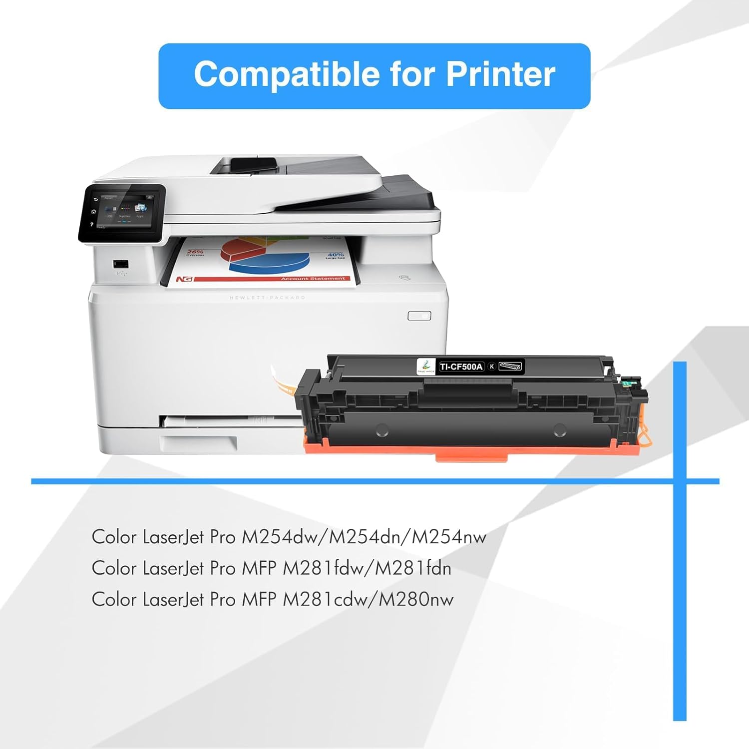 TRUE IMAGE Compatible 202A Black Toner Cartridge Replacement for HP 202A 202X CF500A CF500X for HP Color LaserJet Pro MFP M281fdw M281cdw M281fdn, M254dn M254nw Printer Toner