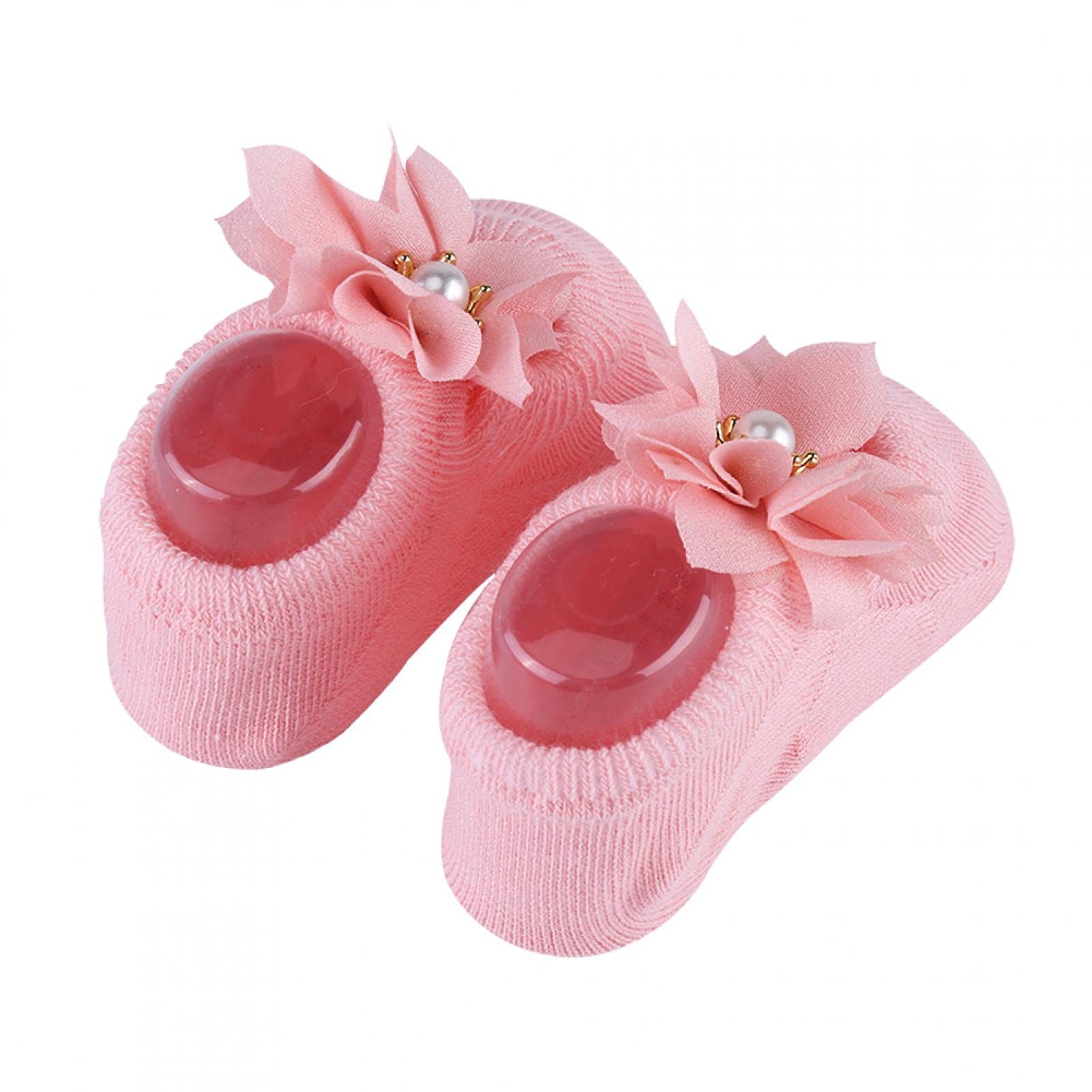 Skarpetki antypoślizgowe dla niemowląt, 3 pary/zestaw bawełniane antypoślizgowe koronkowe skarpetki podłogowe w kwiaty dla malucha niemowlę(M(1-3 years old)-Pink)